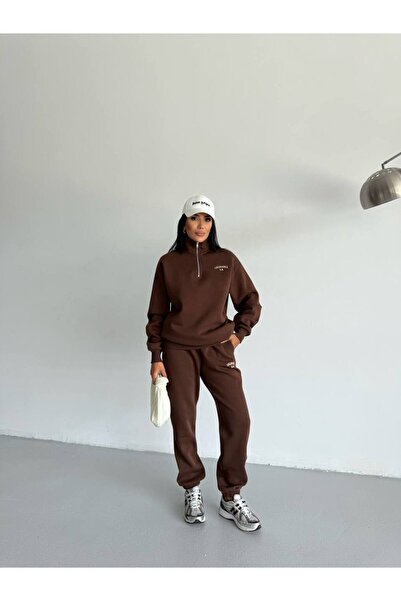 VESS MODA Women's Combed Cotton 3-Thread Inner Shirt Fleece-Lined Half-Pocket Double Tracksuit Set