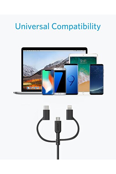 Generic Anker PowerLine II 3-in-1 Cable (Lightning / USB-C / Micro USB), 3ft (0.9m), Black