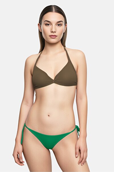 Tommy Hilfiger بيكيني سفلي سادة للنساء من تومي جينز، ساق عالية، أخضر