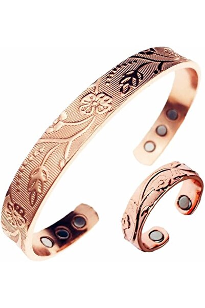 genernic خاتم وسوار مغناطيسي من النحاس الخالص من LONGRN مقاس قابل للتعديل للن...