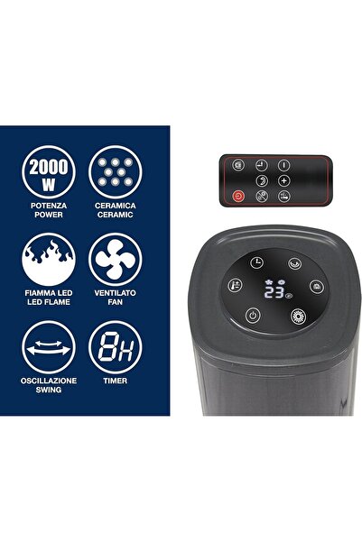 Generic 2000W Electric Heater with 3D Flame Atmosphere Light, AdjustableTemperature, 60cm Wide Air