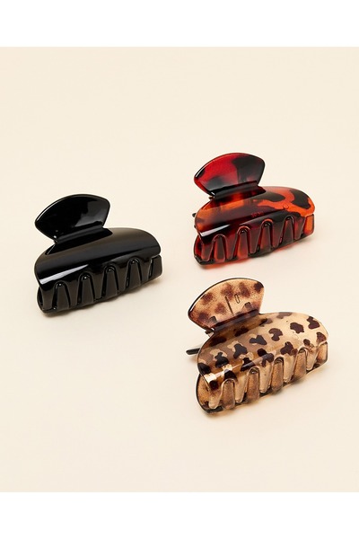 R&B Brown Women's 3 Piece Claw Clips