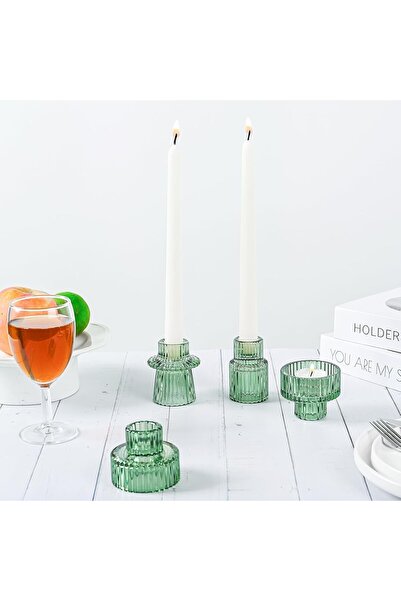 SYOSI Diwali Festival Taper Votive Candle Holder Set of 3 (Green)