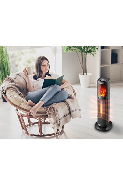 Generic 2000W Electric Heater with 3D Flame Atmosphere Light, AdjustableTemperature, 60cm Wide Air