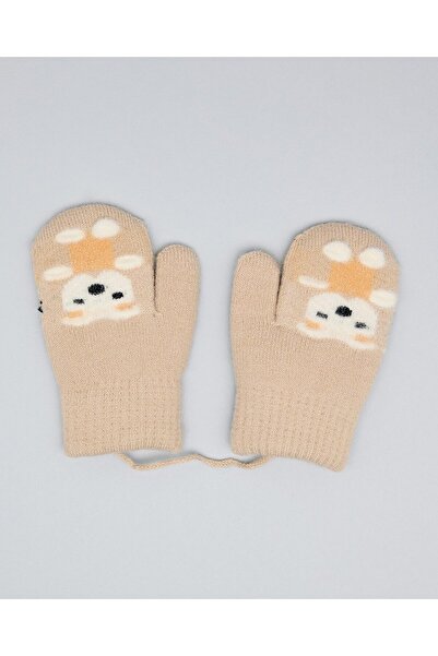 R&B Beige Girl's Printed Winter Gloves