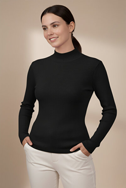 Giyimodam Women's Black Turtleneck Blouse