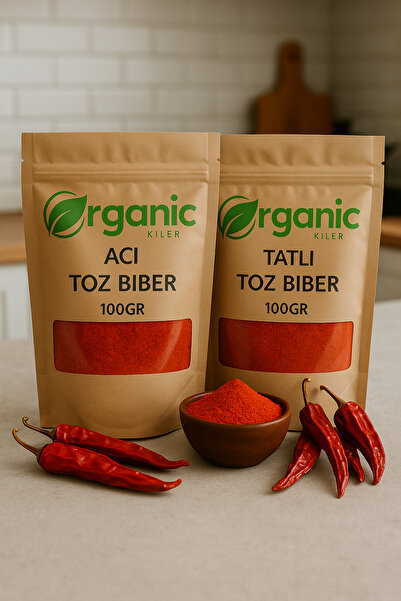 Organic Kiler Acı & Tatlı Toz Biber 100 Gr İkili Set | Doğal Katkısız Ev Yapımı Kırmızı Toz Biber