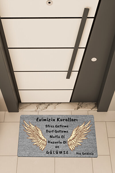 Dormot Yüksek Kaliteli Dijital Baskı Standart, Evimizin Kuralları Temalı Kapı...