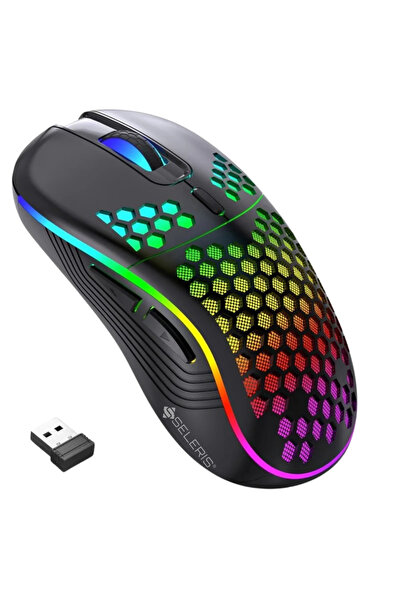 SELERIS Mouse de gaming wireless G40W, SELERIS®, 2.4Ghz, 6 butoane, DPI 800-1600, RGB, 400mAh USB C, Negru