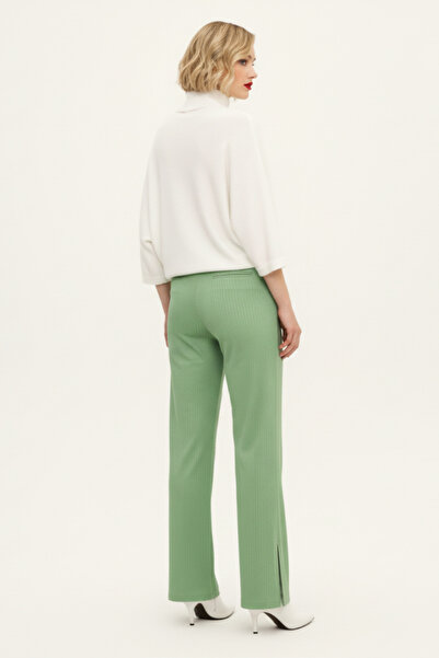 evolise Mint Green Crepe Fabric High Waist Wide Leg Women's Trousers