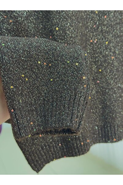 MİHRA STORE Fasma Sequin Glitter Short Knit Sweater-Zi̇5591 Brown