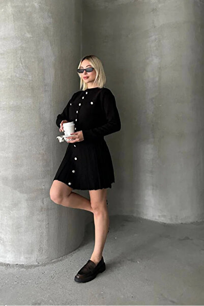 buğrahayalin Жіночий трикотажний міні-спідниця та кардиган – чорний