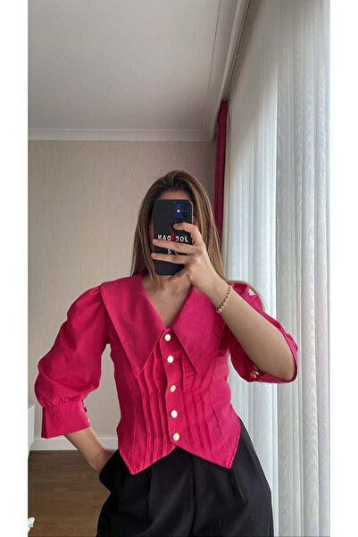 handebatmazbutik Pembe Dik Bebe Yaka Gömlek