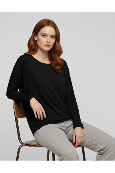 Giyimodam Black Basic Long Sleeve Viscose Women's Blouse