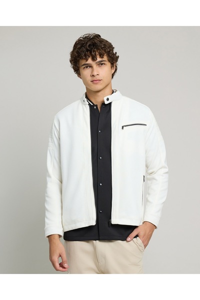 R&B Textured Knit Jacket With Zipper Closure