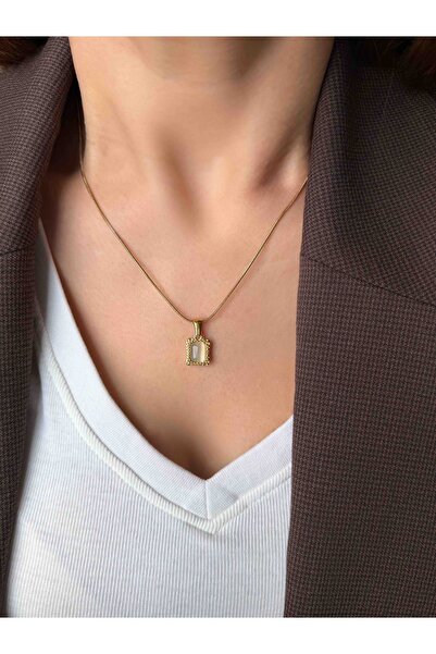 Font Stone Gold Frame Steel 316L Necklace