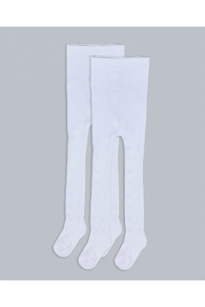 R&B جوارب بيضاء منقوشة للبنات - عبوة من قطعتين