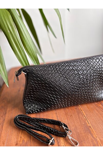 GUELES Trendy Knitted Detailed Soft Leather Hand and Shoulder Bag