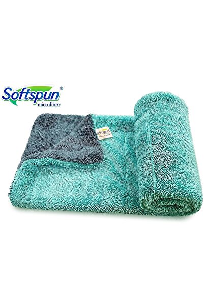 SOFTSPUN Microfiber Cloth for Car 1600 GSM 40x60 cm Aqua Blue & Grey - Super Absorbent