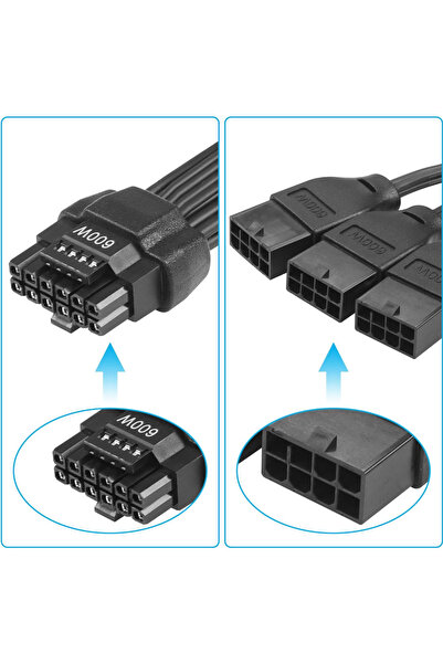 CERRXIAN 1FT ATX3.0 12VHPWR to 3x8Pin 600W 16-pin Male to 3x8Pin (6+2) GPU Power Cable