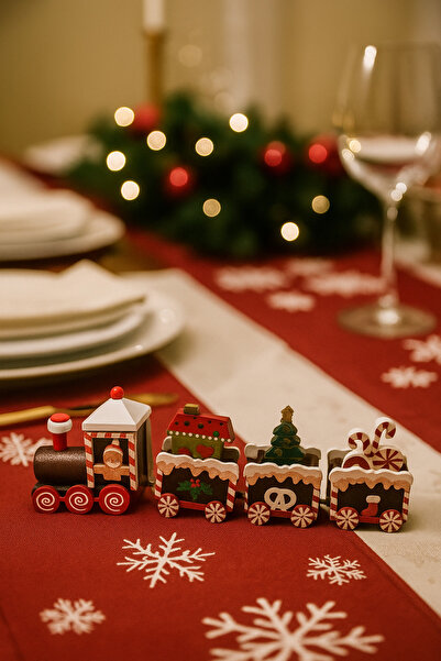 DODOMAR مجموعة قطار عيد الميلاد المكونة من 4 قطع (21 سم) - مجسم قطار صغير خشبي للزينة |   ديكورات الطاولات والمنازل