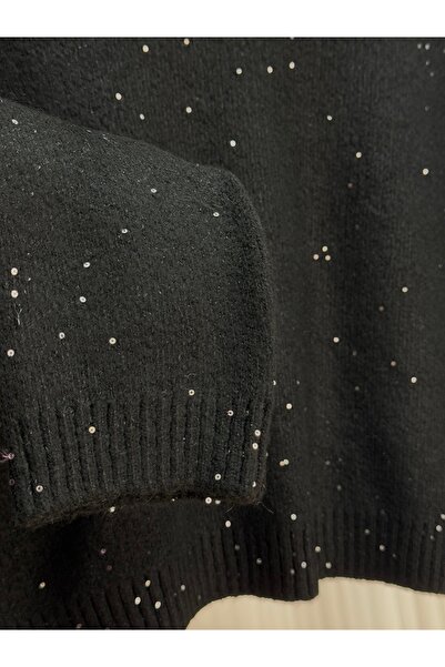 MİHRA STORE Fasma Sequin Glitter Short Knit Sweater-Zi̇5591 Black