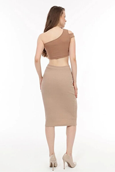 buğrahayalin Women's Stone Color Camisole Pencil Skirt