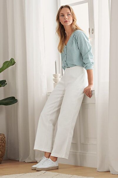 Tchibo بنطلون Palazzo نسائي واسع الساق، أبيض