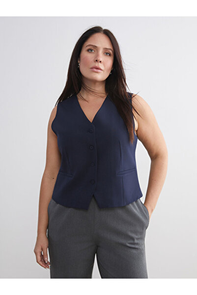 LC Waikiki Classic Navy Blue V-Neck Women's Classic Vest