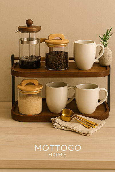 Mottogo Acacia Wood 2-Tier Kitchen and Presentation Stand – Modern Countertop Organizer