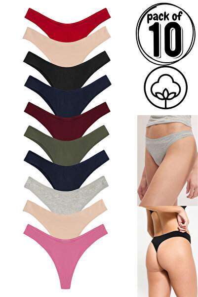 Yohannes Club Γυναικεία, βαμβακερά σλιπ με στρινγκ, 10 τεμάχια, πακέτο στρινγκ διάφορων χρωμάτων, οικονομικό σετ