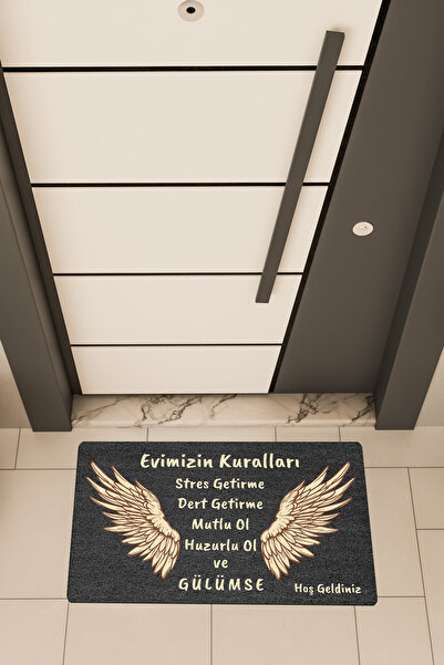 Dormot Yüksek Kaliteli Dijital Baskı Standart, Evimizin Kuralları Temalı Kapı...