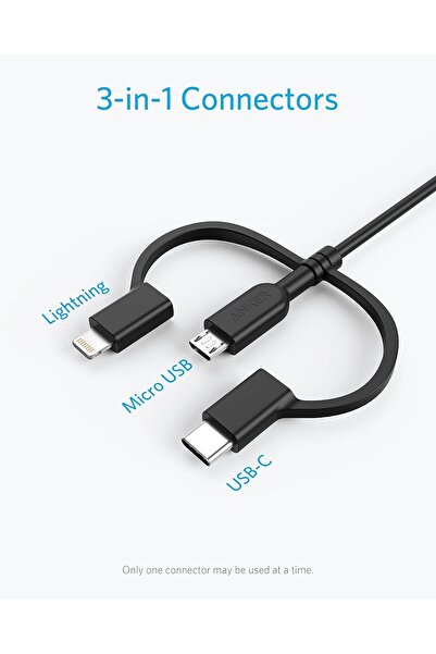 Generic Anker PowerLine II 3-in-1 Cable (Lightning / USB-C / Micro USB), 3ft (0.9m), Black