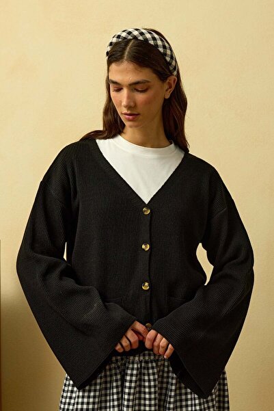 Ceylan Otantik Black Spanish Sleeve Knitwear Cardigan