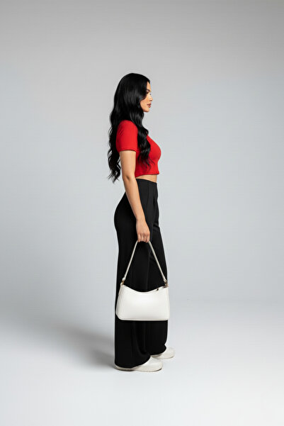 buğrahayalin Women's High Waist Pencil Wide Leg Crepe Palazzo Pants – Black