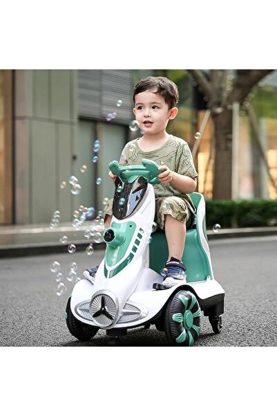 Miskat Trading Electric Four-Wheel Kids Car TM010 - Bubble Function, 360° Rotation, LED Lights, Seat Belt (Red)