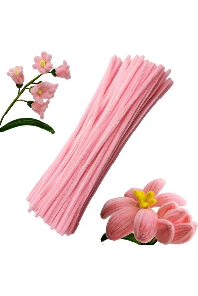 Hobialem 25 Adet Açık Soft Pembe Şönil , Çiçek Yapımına Uygun Tüylü Tel, 30 C...
