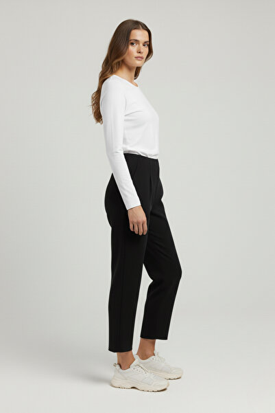 buğrahayalin Women's High Waist Elasticated Balloon Crepe Trousers – Black