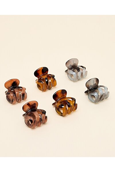 R&B Brown Women's 6 Piece Mini Claw Clips