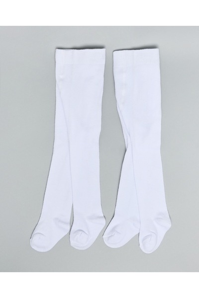 R&B White Girl's 2 Pack Solid Footed Stockings