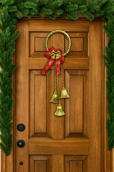 DODOMAR Ornament pentru ușă de Crăciun cu mini fundă roșie de 30 cm cu inel –...