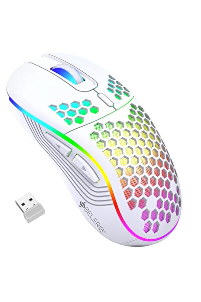 SELERIS Mouse de gaming wireless G40W, SELERIS®, 2.4Ghz, 6 butoane, DPI 800-1600, RGB, 400mAh USB C, Alb