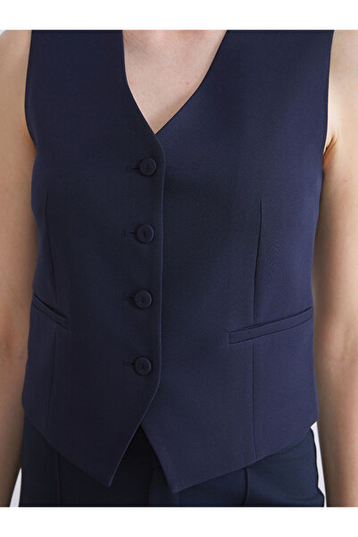 LC Waikiki Classic Navy Blue V-Neck Women's Classic Vest