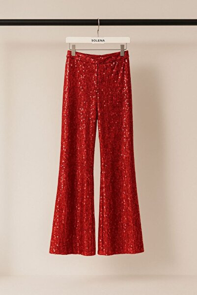 Marbella Women's Red Sequin Stylish New Year Special Day Stylish Sequin Pants