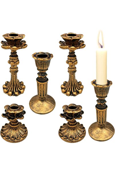 KASTWAVE 6 Pcs Candlestick Holders, Taper Candle Holders (3 Styles, Antique B...