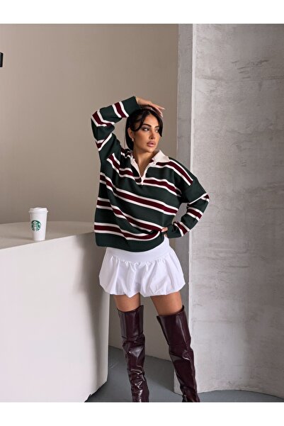 Marbella Women's Trend New Season Striped Polo Neck Sweater