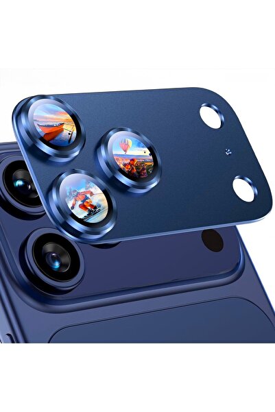 Paladyum Case iPhone 17 Pro Uyumlu Alüminyum Tam Kaplama Lacivert Lens Koruyucu