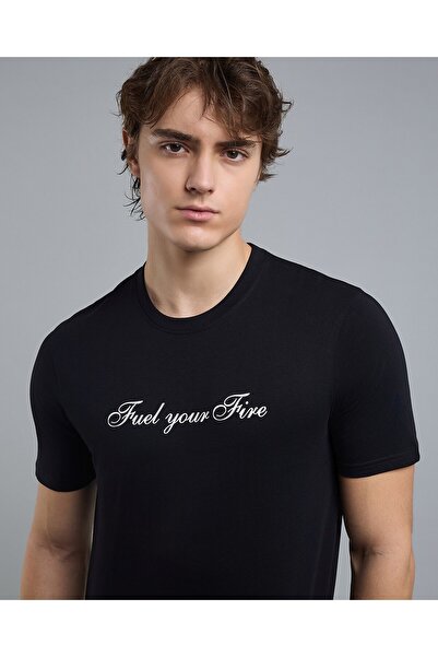 R&B Typography Print T-Shirt With Crew Neck And Short Sleeves