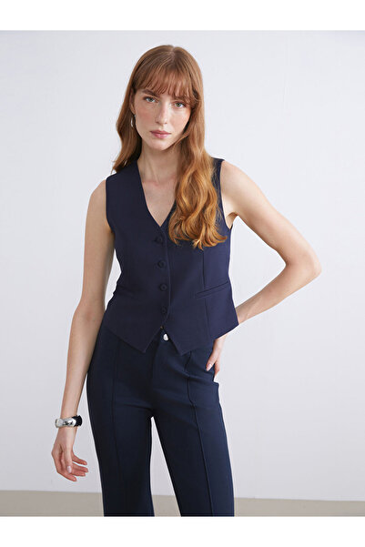 LC Waikiki Classic Navy Blue V-Neck Women's Classic Vest