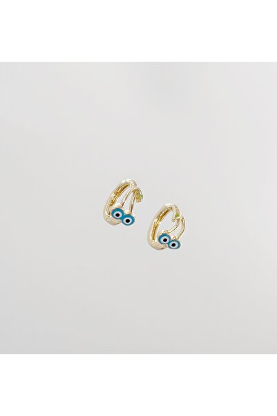 14K Gold Plated Blue Cherry Hoop Küpe